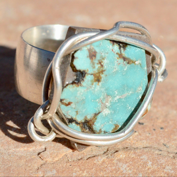 Conceptual Subculture Jewelry - Sterling Silver Genuine Turquoise Size 7.5  Ring
